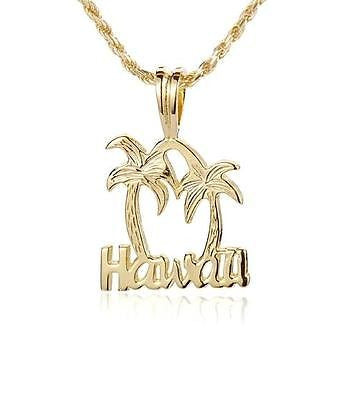 YELLOW GOLD PLATED STERLING SILVER 925 HAWAIIAN PALM TREE HAWAII PENDANT