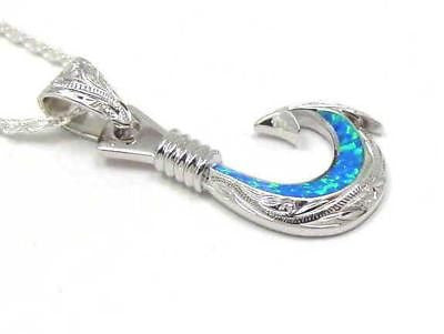 INLAY OPAL STERLING SILVER 925 HAWAIIAN SCROLL FISH HOOK PENDANT 18.50 –  Arthur's Jewelry