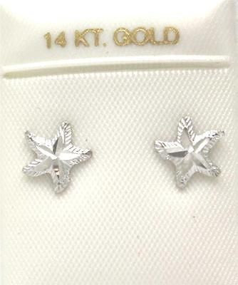 8MM 14K SOLID WHITE GOLD HAWAIIAN SEA STAR STARFISH STUD EARRINGS DIAMOND CUT
