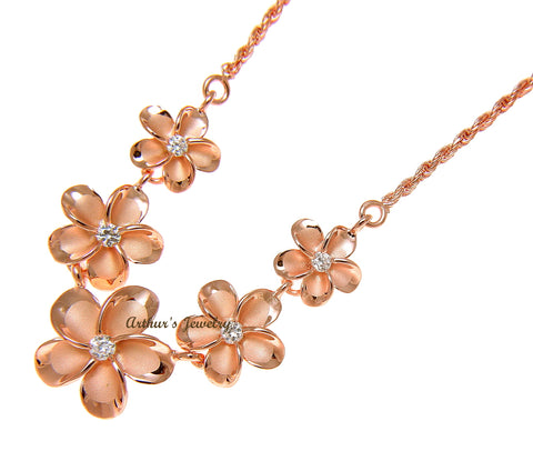 925 STERLING SILVER PINK ROSE GOLD HAWAIIAN PLUMERIA FLOWER ROPE CHAIN NECKLACE