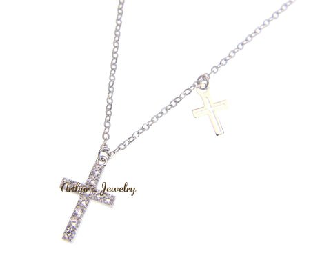 STERLING SILVER 925 CZ CUBIC ZIRCONIA CROSS NECKLACE CHAIN INCLUDED 16"+1"