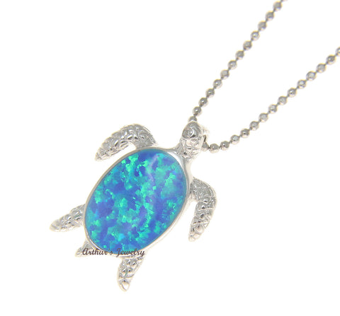 925 Sterling Silver Rhodium Hawaiian Honu Sea Turtle Opal Slider Pendant