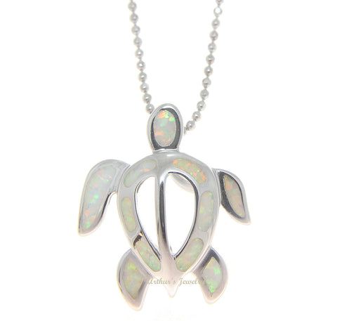 925 Sterling Silver Rhodium Hawaiian Honu Sea Turtle White Opal Slider Pendant