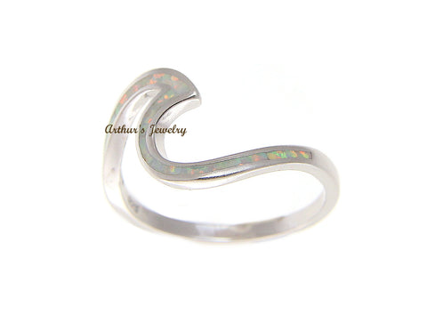 925 Sterling Silver Hawaiian Ocean Wave Shape White Opal Ring Size 5-10