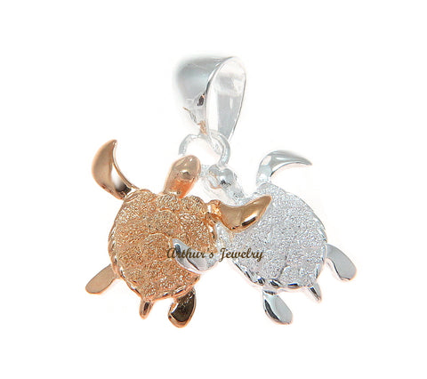 ROSE GOLD STERLING SILVER 925 HAWAIIAN COUPLE SEA TURTLE PENDENT