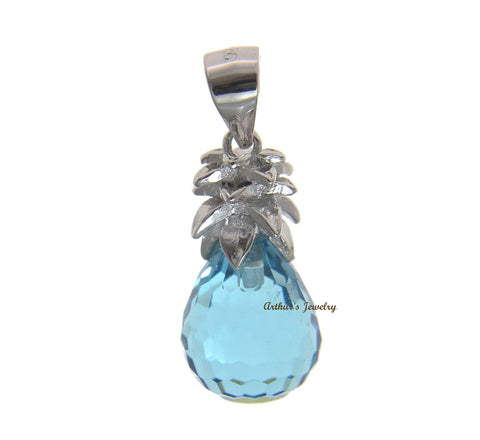 FACETED BLUE CRYSTAL HAWAIIAN PINEAPPLE CHARM PENDANT 925 STERLING SILVER 9.8MM