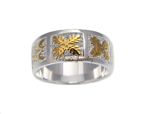 925 SILVER YELLOW GOLD PLATED HAWAIIAN QUILT TURTLE DOLPHIN HIBISCUS LEAF 8MM RING 3-14