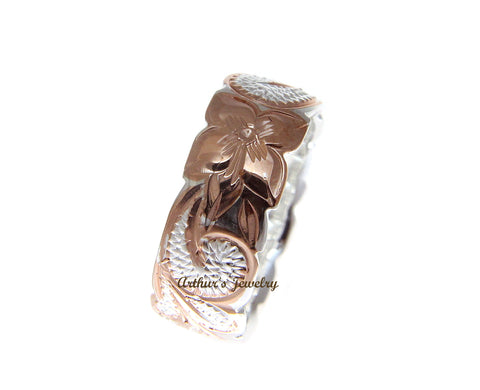 8MM SILVER 925 HAWAIIAN RING QUEEN SCROLL ROSE GOLD PLATED 2 TONE SIZE 3 - 14