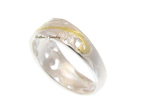 SILVER 925 HAWAIIAN PLUMERIIA SCROLL CUT OUT RING YELLOW GOLD PLATED SIZE 2 - 12