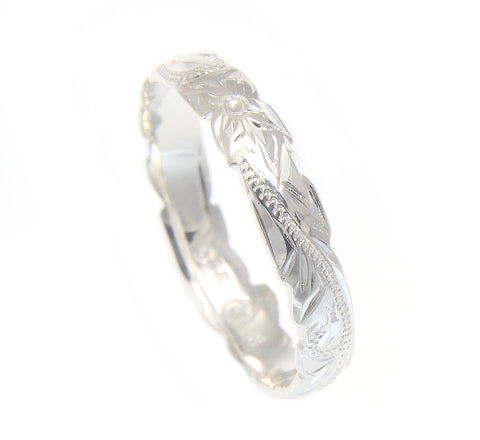925 Sterling Silver 4mm Cut Out Edge Hawaiian Scroll Hand Engraved Ring Band