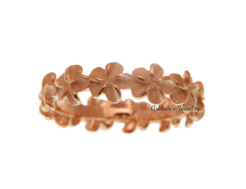 ROSE GOLD PLATED SILVER 925 HAWAIIAN 5MM PLUMERIA FLOWER LEI RING SIZE 1 - 10