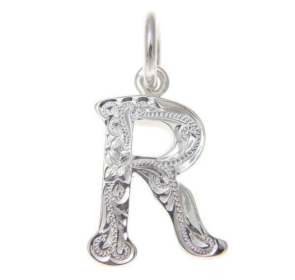 925 sterling silver heavy hawaiian plumeria scroll initial letter r