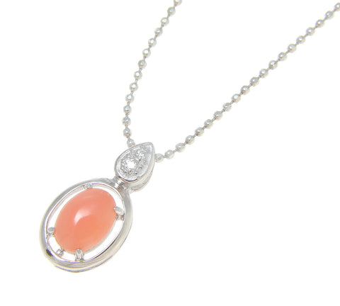 925 Sterling Silver Rhodium CZ Genuine Natural 5x7mm Oval Pink Coral Pendant
