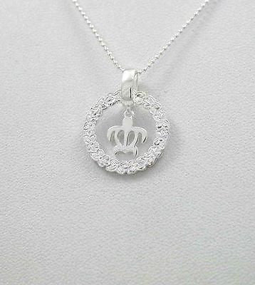 STERLING SILVER 925 HAWAIIAN PLUMERIA FLOWER LEI DANGLING BABY TURTLE PENDANT