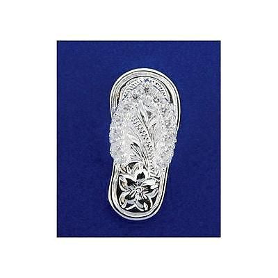 SILVER 925 HAWAIIAN SLIPPER FLIP FLOP THONG PENDANT PLUMERIA SCROLL 13 CZ STRAPS
