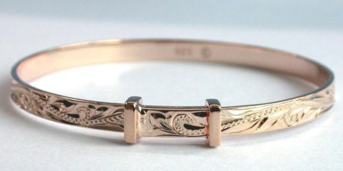 PINK ROSE SILVER 925 HAWAIIAN BABY BANGLE BRACELET PLUMERIA PRINCESS SCROLL 4MM