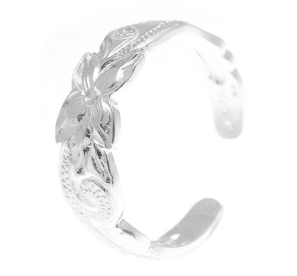 6MM STERLING SILVER 925 HAWAIIAN PLUMERIA FLOWER SCROLL TOE RING