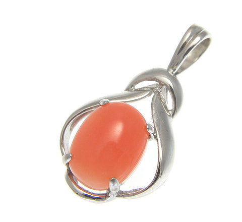 GENUINE NATURAL NOT ENHANCED PINK CORAL PENDANT IN SOLID 14K WHITE GOLD 10.75MM
