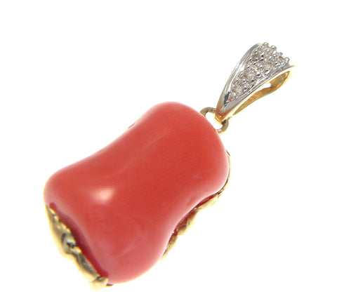 GENUINE NATURAL NOT ENHANCED PINK CORAL DIAMOND PENDANT 14K YELLOW GOLD 10.90MM