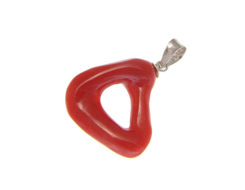 GENUINE NATURAL RED CORAL PENDANT SOLID 14K WHITE GOLD