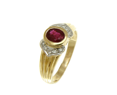 0.85CT 4.5X5.6MM GENUINE OVAL RUBY DIAMOND SOLITAIRE RING SOLID 14K YELLOW GOLD