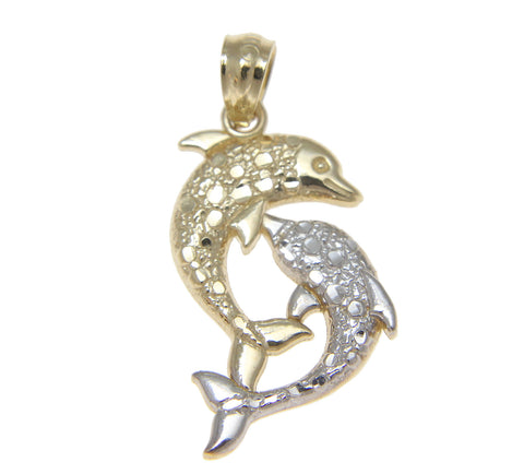 SOLID 14K YELLOW GOLD WHITE GOLD HAWAIIAN DOLPHIN CHARM PENDENT 11.60MM