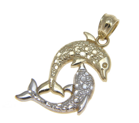 SOLID 14K YELLOW GOLD WHITE GOLD HAWAIIAN DOLPHIN CHARM PENDENT 11.60MM