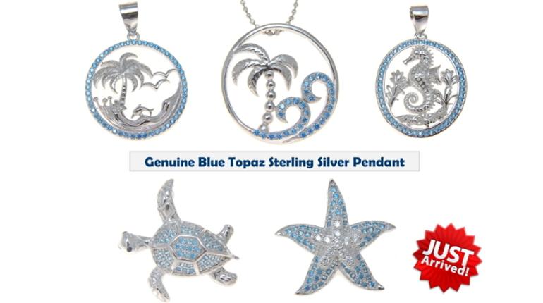 Hawaiian Silver Blue Topaz Pendant