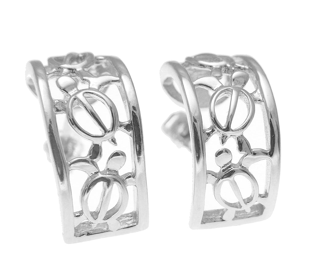 STERLING SILVER 925 HAWAIIAN 3 HONU SEA TURTLE HOOP POST STUD EARRINGS