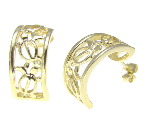 SILVER 925 YELLOW GOLD HAWAIIAN 3 HONU SEA TURTLE HOOP POST STUD EARRINGS
