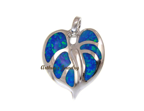 INLAY OPAL HAWAIIAN ANTHURIUM FLOWER PENDANT SOLID 925 STERLING SILVER 19MM