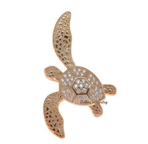ROSE GOLD PLATED SOLID 925 SILVER HAWAIIAN SWIMMING SEA TURTLE SLIDE PENDANT CZ