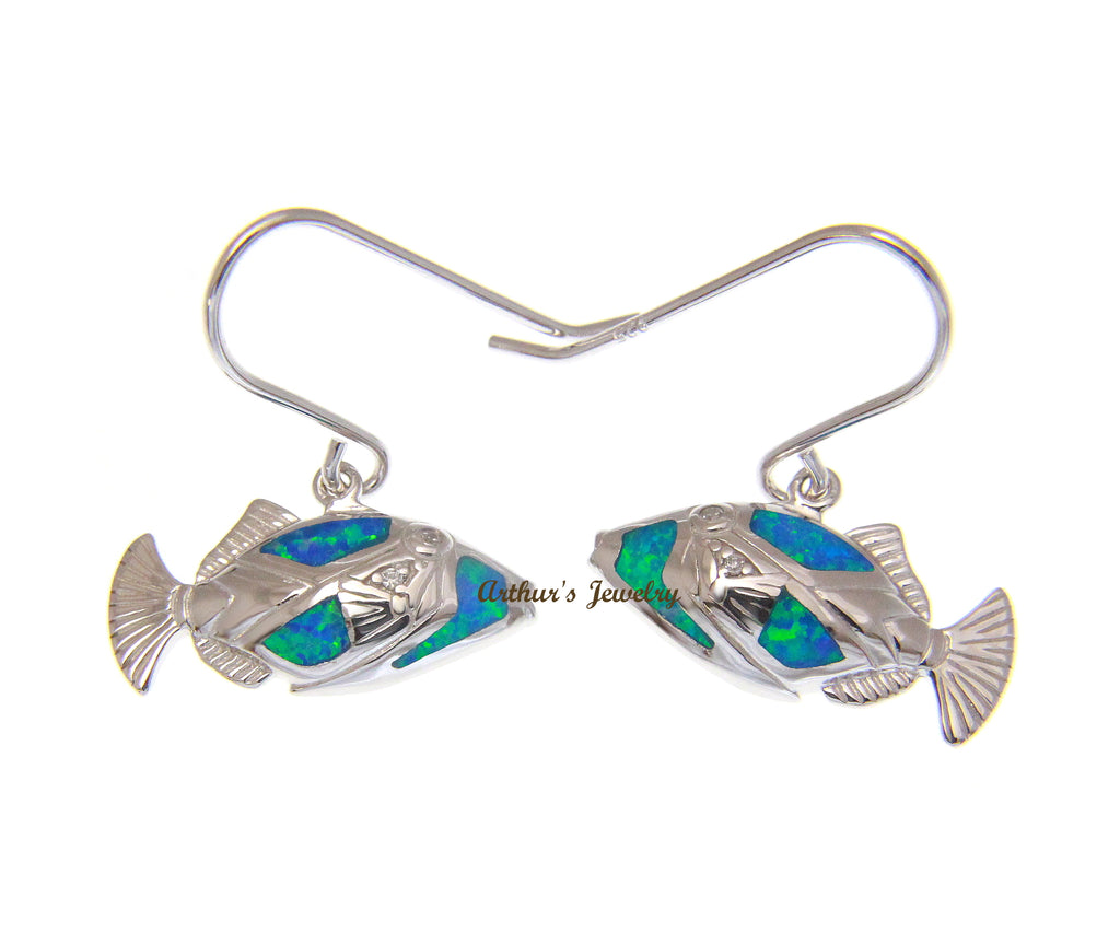INLAY OPAL HAWAIIAN HUMUHUMUNUKUNUKUAPUA FISH HOOK EARRINGS 925 STERLI –  Arthur's Jewelry