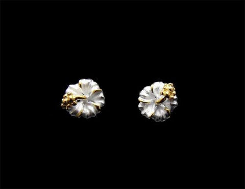 YELLOW GOLD PLATED 2 TONE SILVER 925 HAWAIIAN HIBISCUS STUD EARRINGS 6MM -15MM