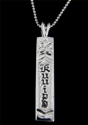 925 SILVER HAWAIIAN KUUIPO VERTICAL PENDANT PLUMERIA BLACK RAISED LETTER 6-12MM