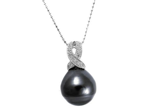 13.88MM GENUINE TAHITIAN PEARL PENDANT SOLID 925 SILVER CZ (18" CHAIN INCLUDED)
