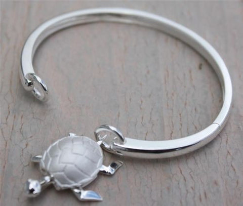 STERLING SILVER 925 MOVEABLE 3D HAWAIIAN SEA TURTLE BANGLE BRACELET 7"