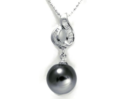 10.37MM GENUINE TAHITIAN PEARL PENDANT SOLID 925 SILVER CZ (18" CHAIN INCLUDED)