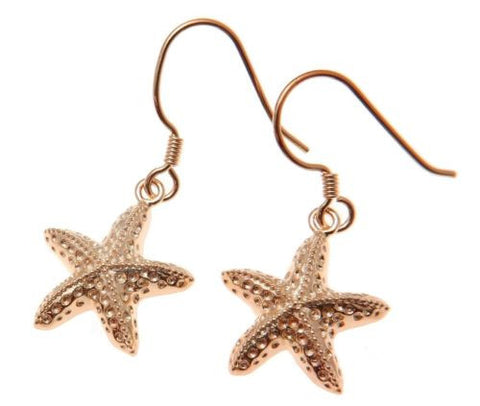 ROSE GOLD PLATED SILVER 925 HAWAIIAN SEA STARFISH HOOK LEVERBACK EARRINGS 15MM