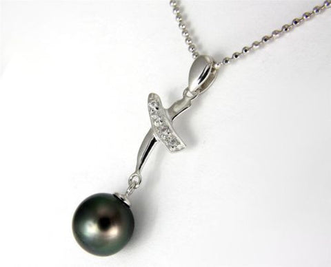 8.90MM GENUINE TAHITIAN PEARL PENDANT SOLID 925 SILVER CZ (18" CHAIN INCLUDED)