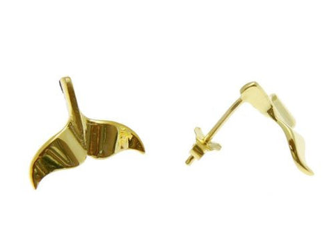 YELLOW ROSE GOLD PLATED RHODIUM SILVER 925 HAWAIIAN WHALE TAIL STUD EARRINGS