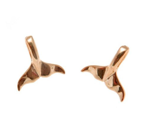 YELLOW ROSE GOLD PLATED RHODIUM SILVER 925 HAWAIIAN WHALE TAIL EARRINGS SMALL