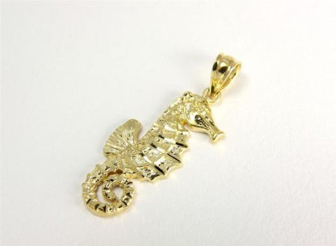 SOLID 14K YELLOW GOLD SHINY HAWAIIAN DIAMOND CUT SEAHORSE PENDANT SMALL 10MM