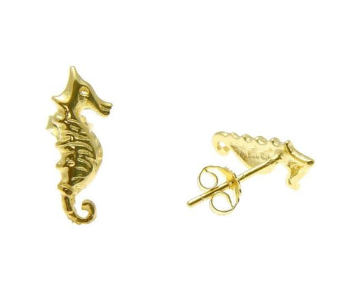 YELLOW ROSE GOLD PLATED RHODIUM SILVER 925 HAWAIIAN SEAHORSE STUD EARRINGS SMALL