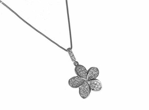 SOLID 14K WHITE GOLD SPARKLY BLING CZ HAWAIIAN PLUMERIA FLOWER PENDANT 13.5MM