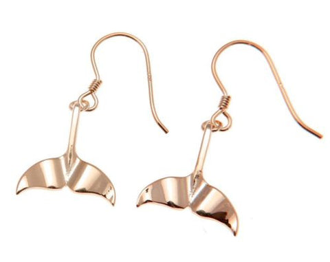 YELLOW ROSE GOLD PLATED RHODIUM SILVER 925 HAWAIIAN WHALE TAIL HOOK EARRINGS