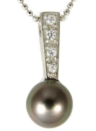 8.60MM GENUINE TAHITIAN PEARL PENDANT SOLID 925 SILVER CZ (18" CHAIN INCLUDED)