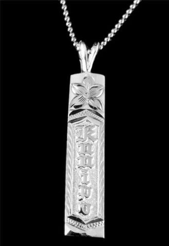 925 SILVER HAWAIIAN KUUIPO VERTICAL PENDANT PLUMERIA FLOWER RAISED LETTER 6-12MM