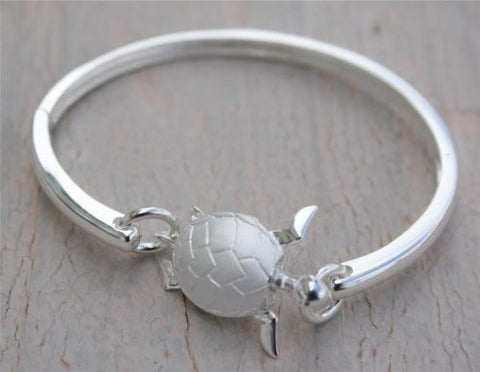 STERLING SILVER 925 MOVEABLE 3D HAWAIIAN SEA TURTLE BANGLE BRACELET 7"