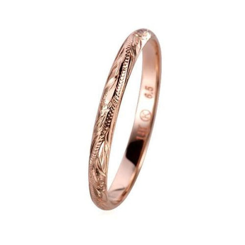 SOLID 14K ROSE GOLD HAND ENGRAVED HAWAIIAN SCROLL BAND RING 3MM